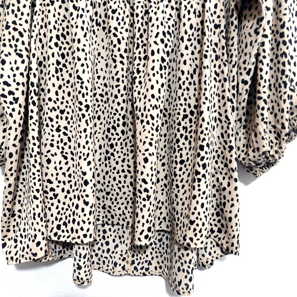 Umgee Womens 2XL Animal Print Babydoll Dress High Low Hem Balloon Sleeve Tan - Picture 2 of 10